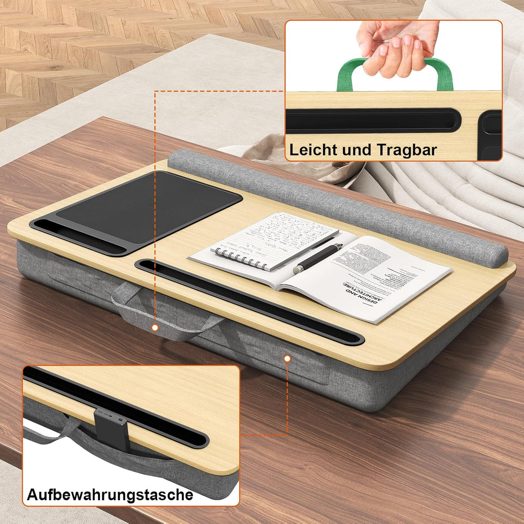 Laptopkissen für Bett mit Kissen, PUTORSEN Laptop Kissen Mausunterlage Passen bis zu 17,3 Zoll Noteb
