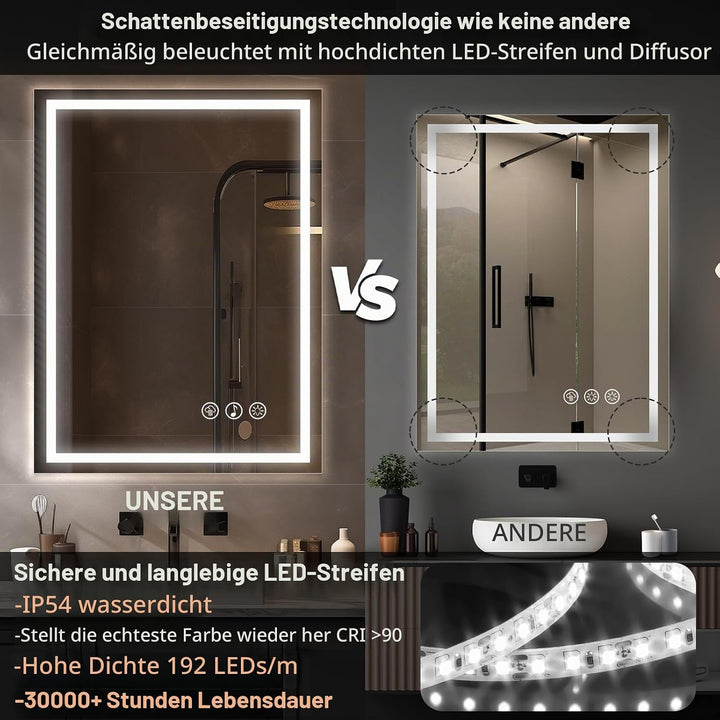Simusi Bluetooth Badspiegel mit Beleuchtung LED, 60x80cm Spiegel mit Light, Wandspiegel mit Frontbel