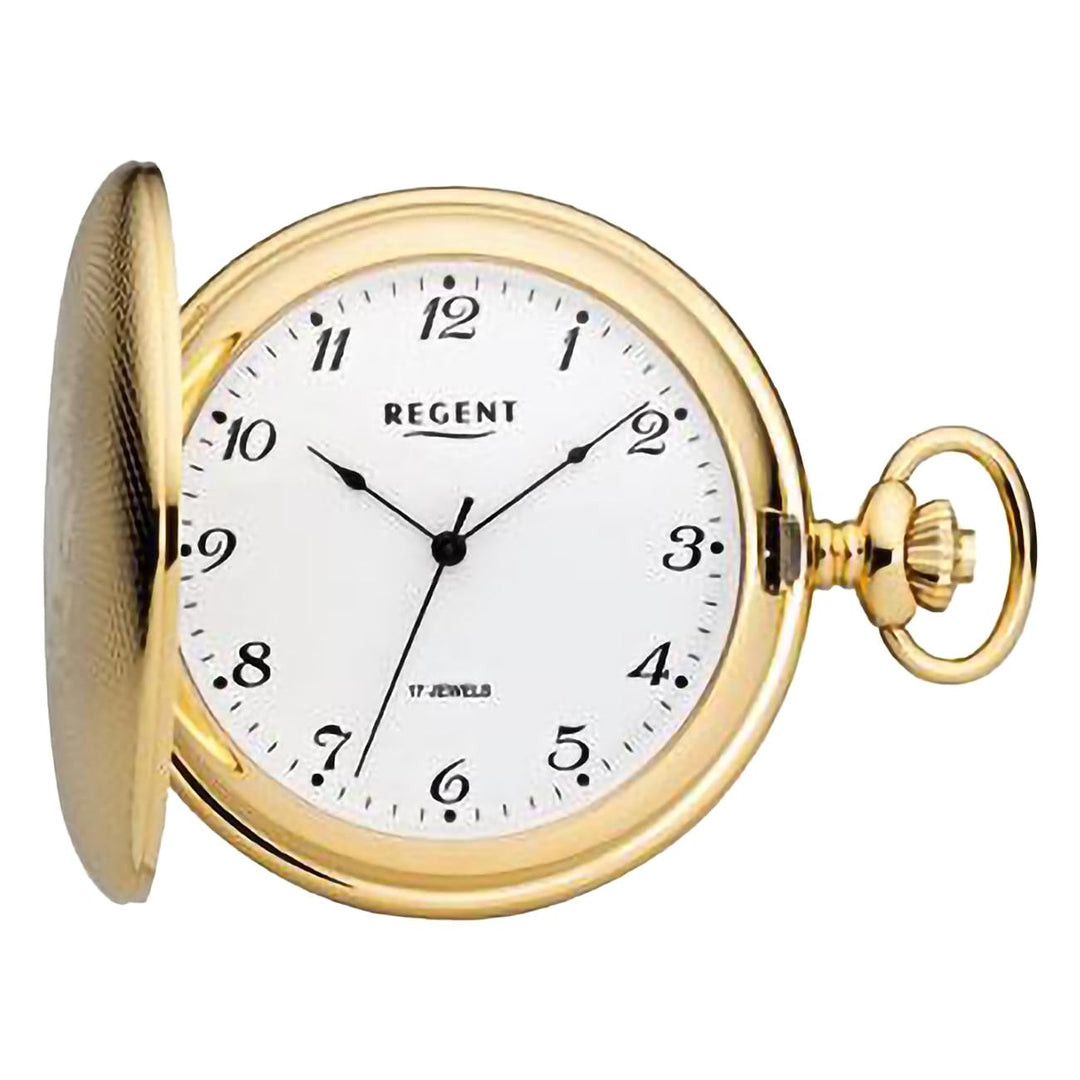 Regent Herren Taschenuhr Savonnette 50 MM Mechanischer Handaufzug Arabische Zahlen Gold-weiss, Gold-