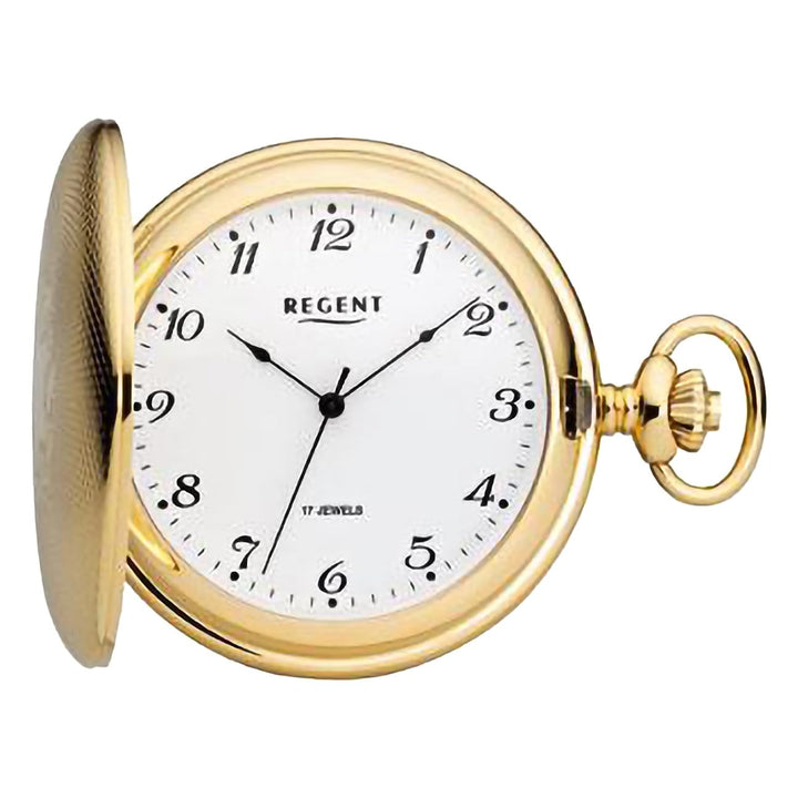 Regent Herren Taschenuhr Savonnette 50 MM Mechanischer Handaufzug Arabische Zahlen Gold-weiss, Gold-
