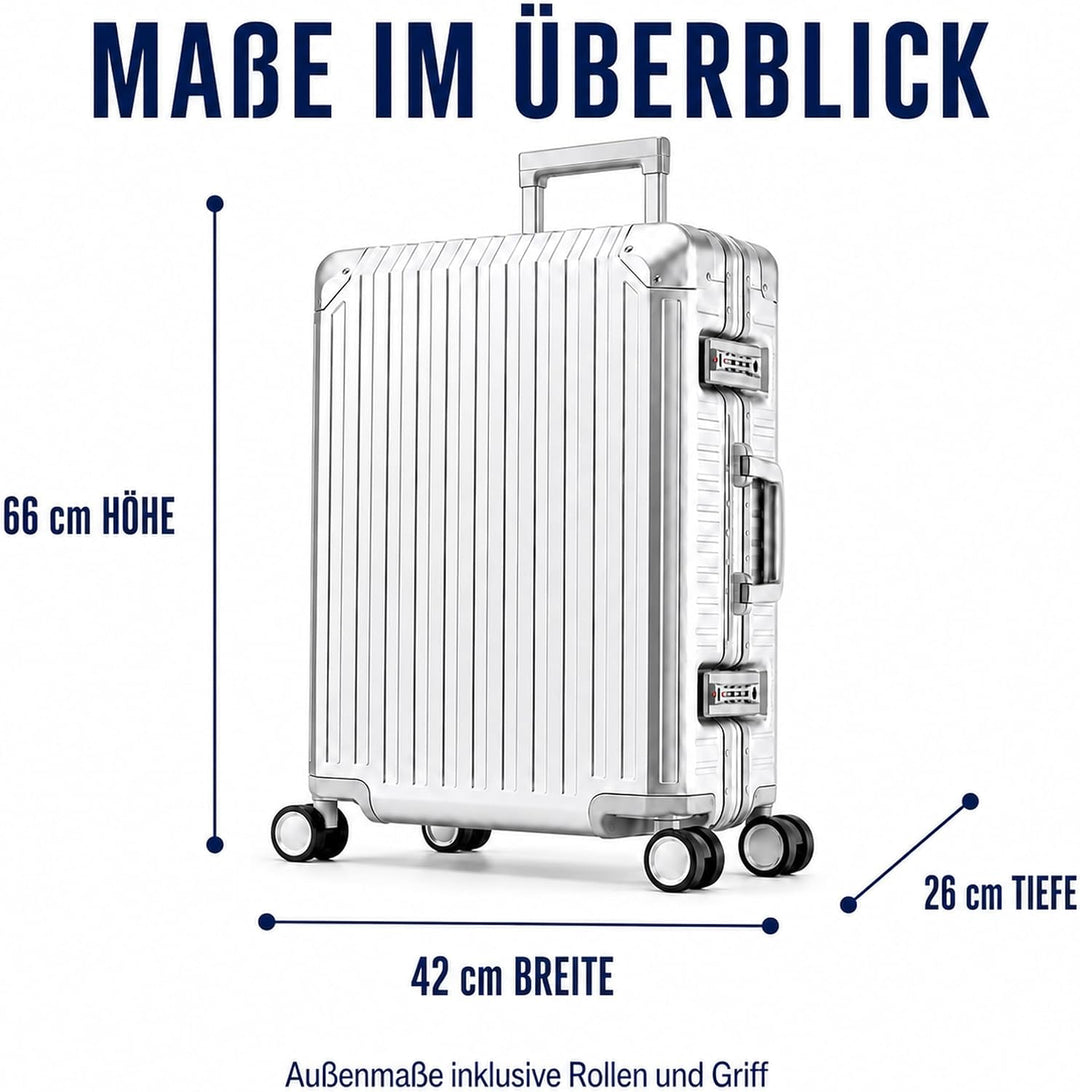 Travelhouse Tokyo 100% Aluminium Reisekoffer Silber M-66cm Hartschalenkoffer 2X TSA Zahlenschloss 4
