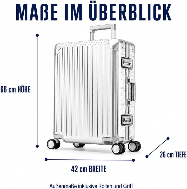 Travelhouse Tokyo 100% Aluminium Reisekoffer Silber M-66cm Hartschalenkoffer 2X TSA Zahlenschloss 4