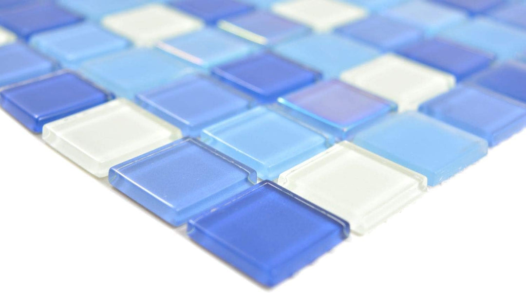 Fluoreszierendes Glasmosaik Quadrat Crystal mix blau light blue white für WAND KÜCHE Wandverblender