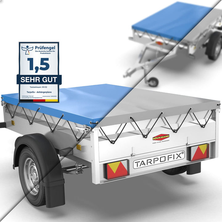 Tarpofix® Anhängerplane Flachplane 209x115x10 cm inkl. Planenseil - ECHTES PVC PLANENMATERIAL - Rand