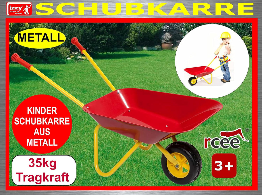 Izzy Metall Kinderschubkarre, Kinder ab 2 Jahren, Schubkarre für den Garten Gummi Sicherheitsgriffe