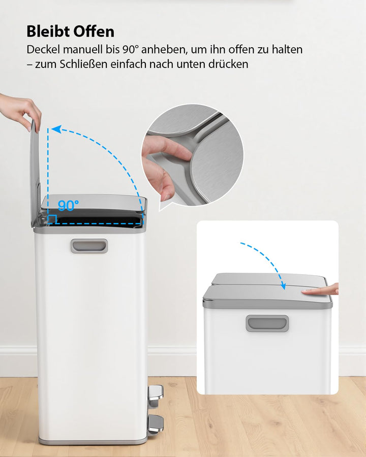 lovewind Mülleimer, 2 x 30L Mülleimer Küche, Doppeleimer für Recycling und Abfall, Weiss, Mülleimer