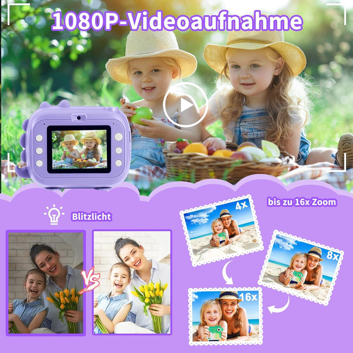 Sofortbildkamera Kinder, Kinderkamera Spielzeug mit HD Video für Kinder im Alter von 3-12, Weihnacht