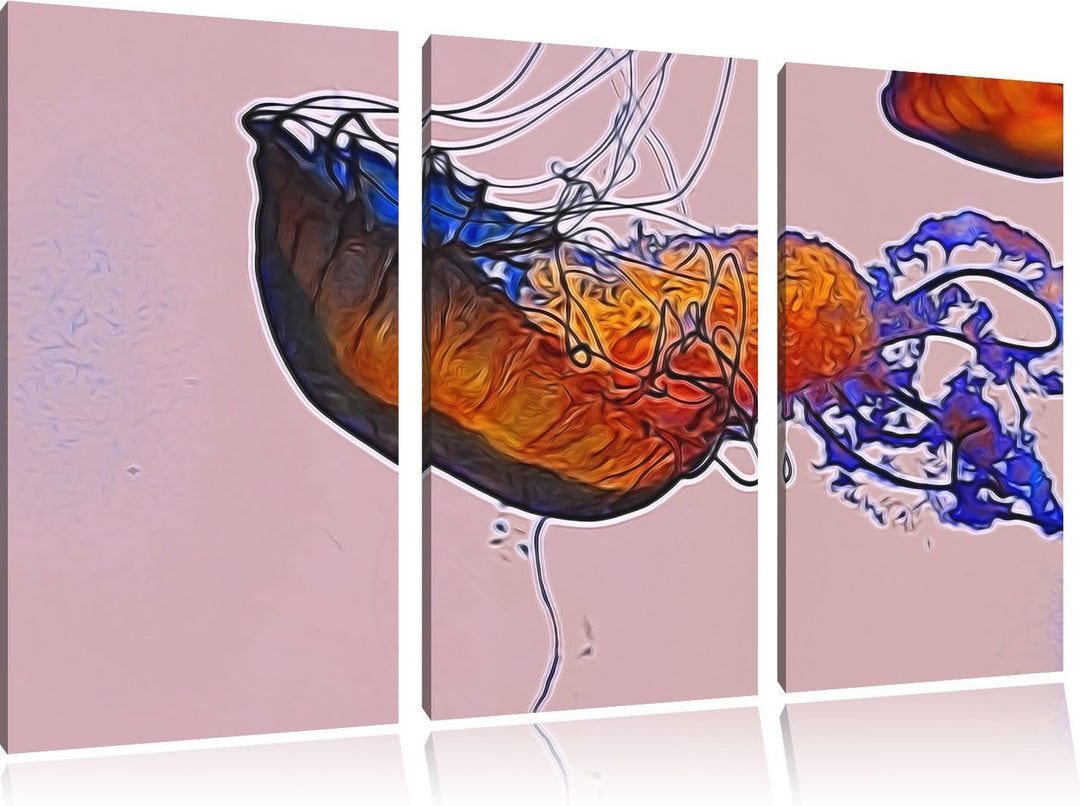 anmutige Qualle im Wasser schwarz/weiss Deluxe 3-Teiler Leinwandbild 120x80 Bild auf Leinwand, XXL r