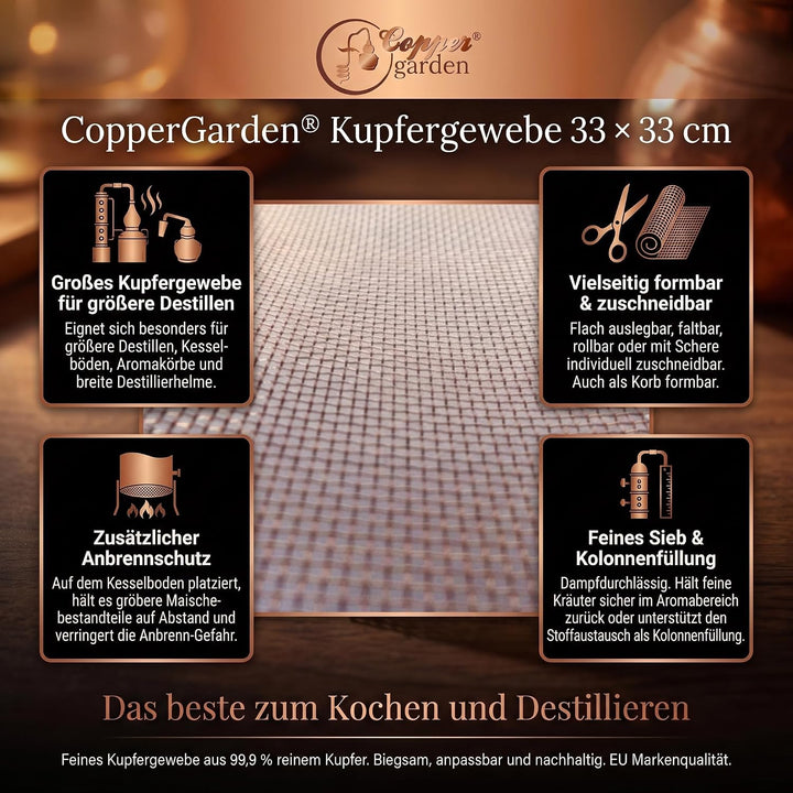 CopperGarden Kupfergewebe 33 x 33 cm quadratisch I feines Netz aus Kupferdraht I max. 1 mm Maschenwe