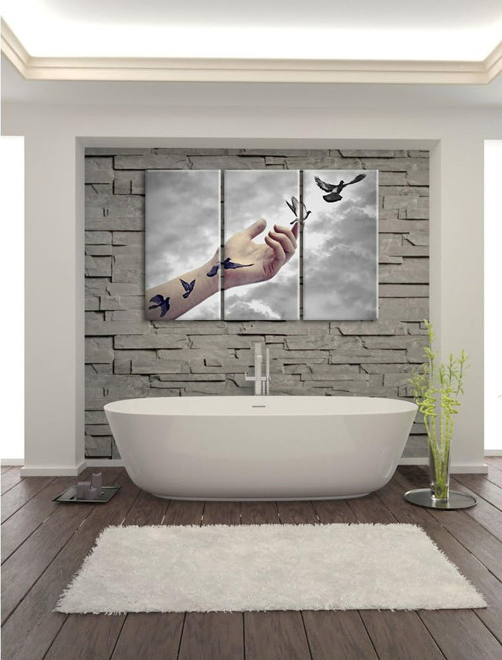 Pixxprint Vögel fliegen in die Freiheit als Leinwandbild/Grösse: 3 Teilig (120x80) cm/Wandbild/Kunst
