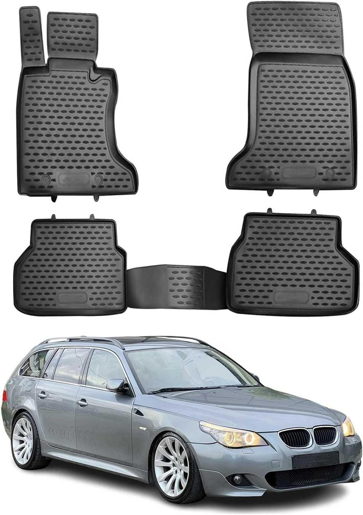 OMAC Gummi Fussmatten kompatibel mit BMW 5er Limo Touring E60 E61 2003-2010 TPE Automatten Schwarz S