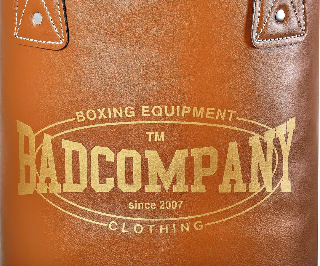 Bad Company Retro Boxsack inkl. Heavy Duty Vierpunkt-Stahlkette I Kunstleder Punching Bag I gefüllt/