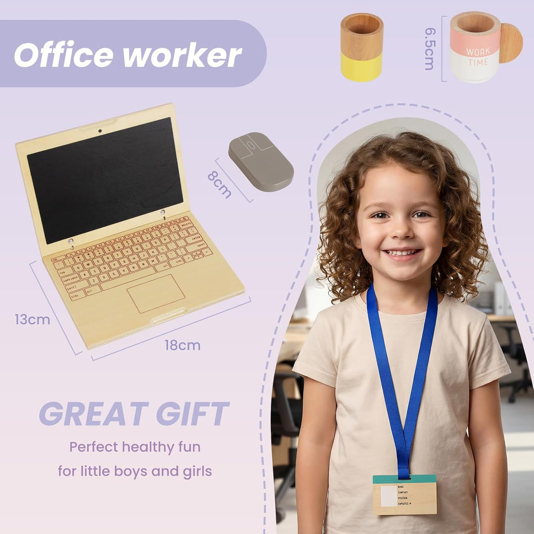 Pretend Play Home Office Set für Kinder,10Pcs Büro Playset mit hölzernem Spielzeug Laptop-Telefon fü