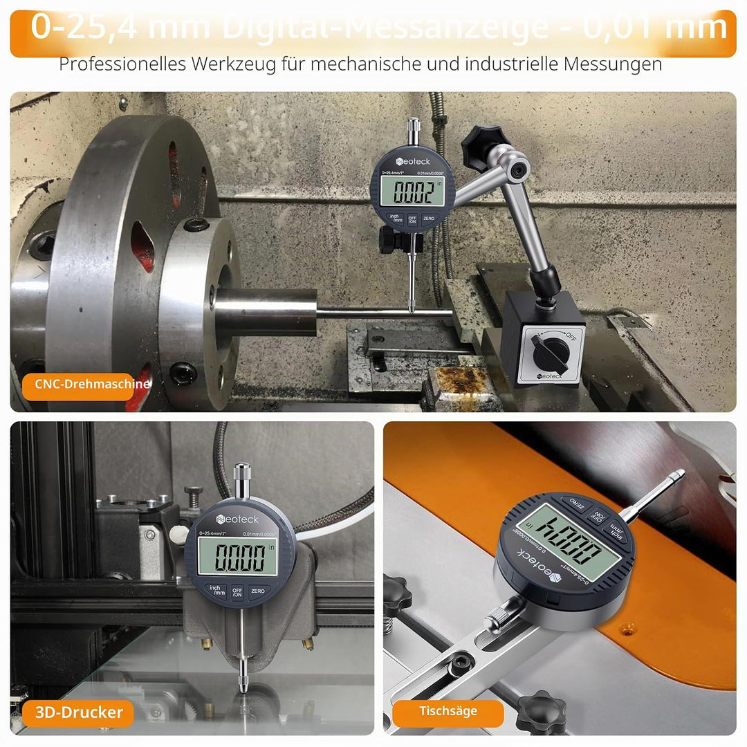 Neoteck Digitale Messuhr 0.01/0.0005'' Digital Messuhr Messtaster 0-25.4mm/1'' Digital Dial Indicato