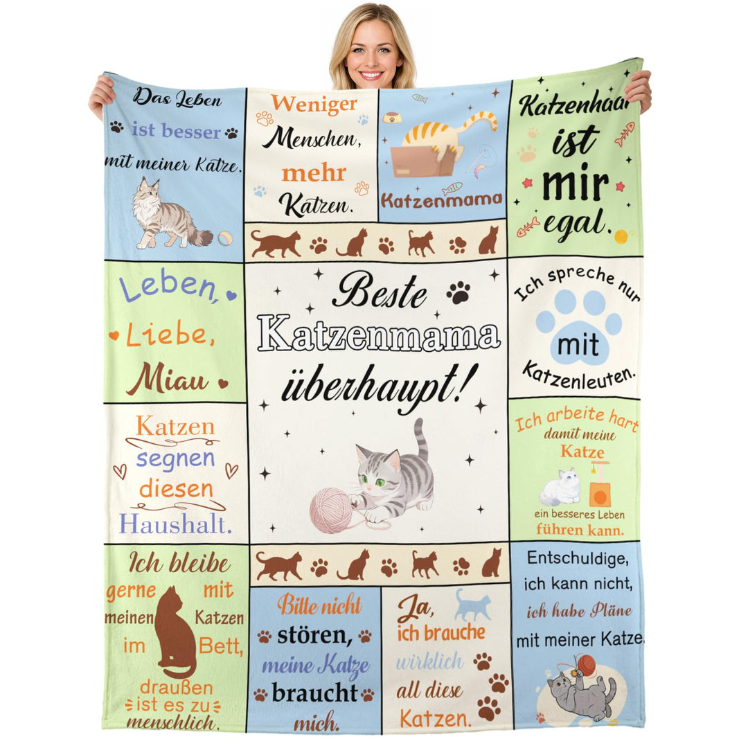 Mama Geschenk Kuscheldecke 150×130CM Flanelldecke Schlafdecke für Mama Katzenmam Oma Muttertagsgesch