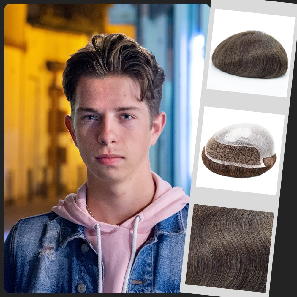 Lordhair Perücke Männer,Realität Toupet, 0,08 mm Dünne Leder Basis 20 * 25 CM Leichtes Haarersatzsys
