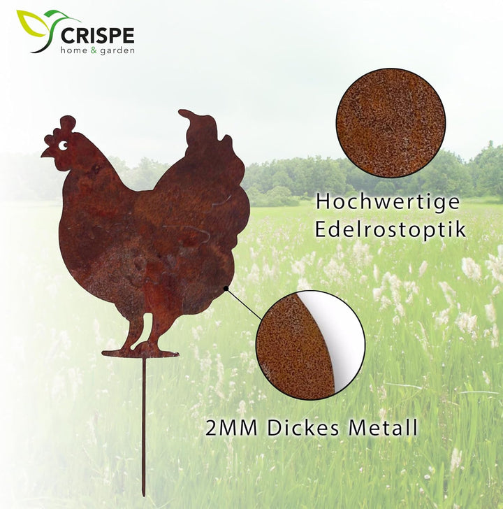 Crispe Gartenstecker Dekoration Edelrost - Huhn - Metall rostige Dekofigur - Höhe 40 cm, Huhn