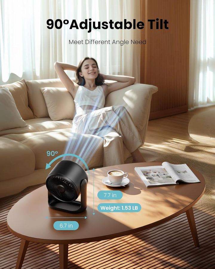 Gaiatop Tischventilator mit Touch-Steuerung, 4000-mAh-Akku, 5 Speeds, leiser Mini-Ventilator mit LED