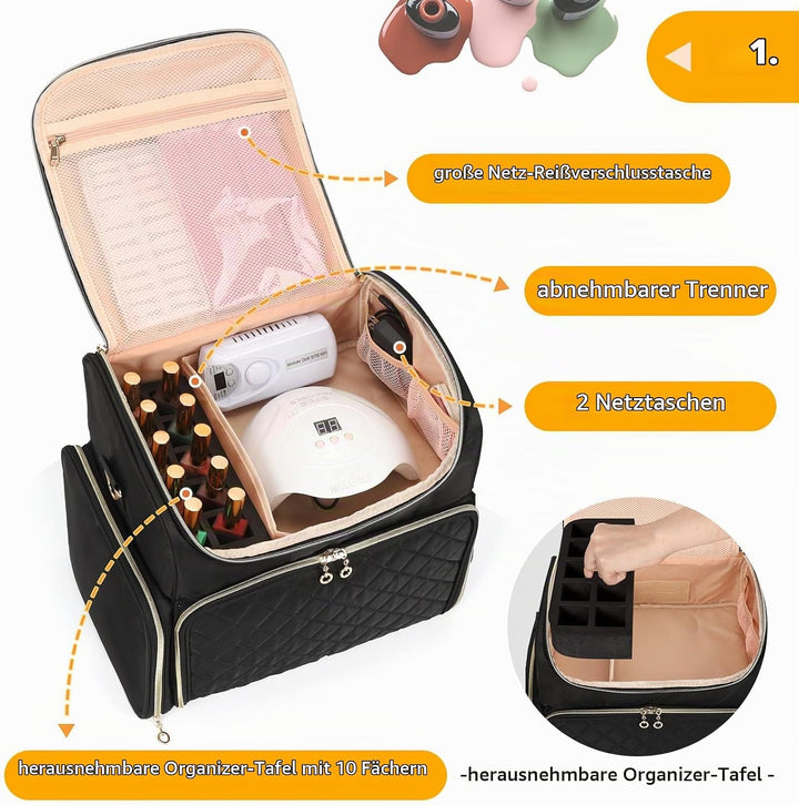 Nagelkoffer mit Extra Grosser Kapazität – Nagellack Koffer für 86 bis 100+ Flaschen &amp; Nagellampe, Do