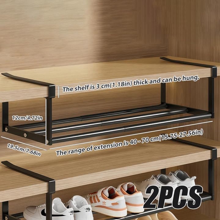 2 Stück Verstellbares Regal Unter Dem Schrank Schuhstapler: Erweiterbarer 40-70cm Ausziehbarer Schuh