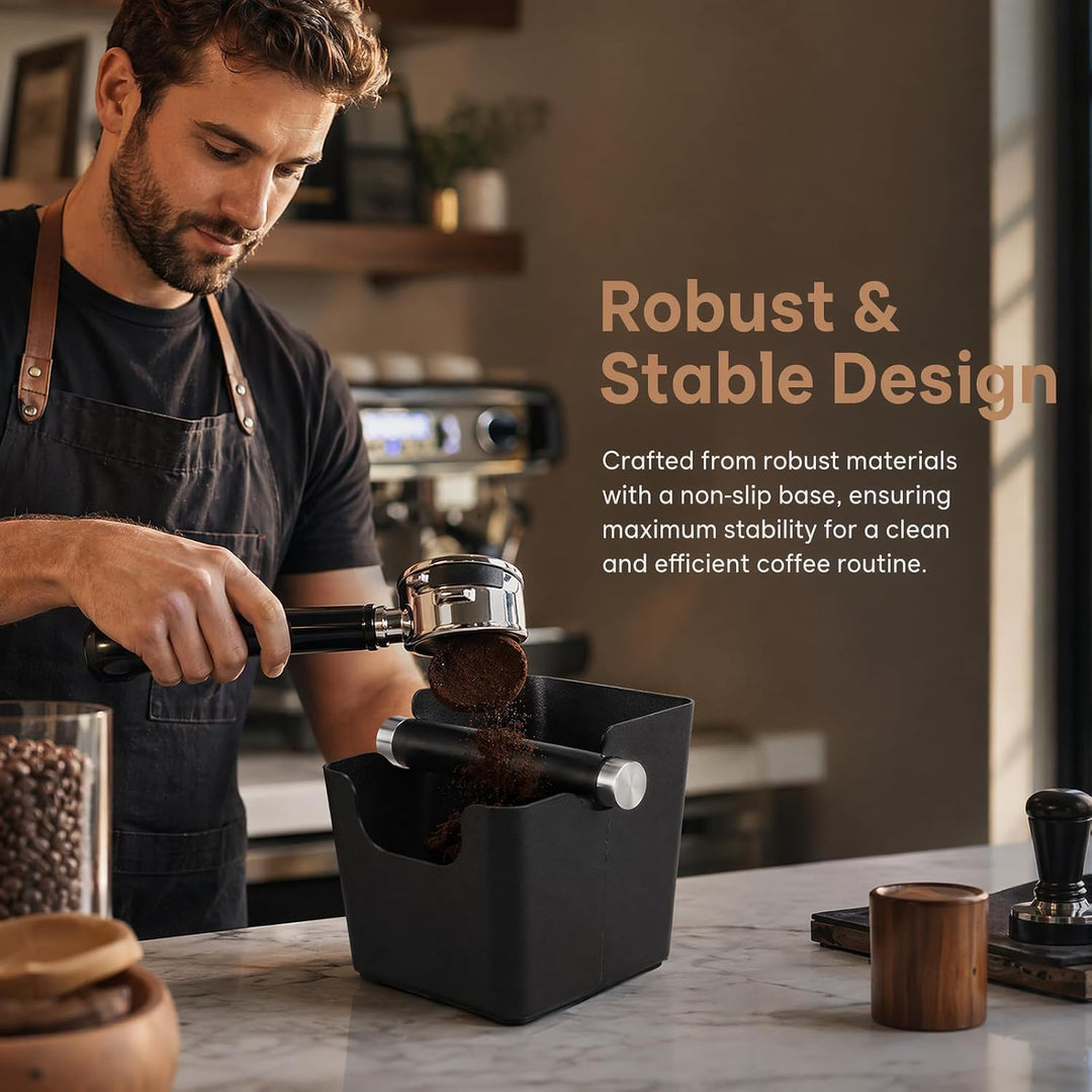Abklopfbehälter für Siebträger Espresso Knock Box mit Abnehmbarer Klopfstange, Rutschfester Basis &