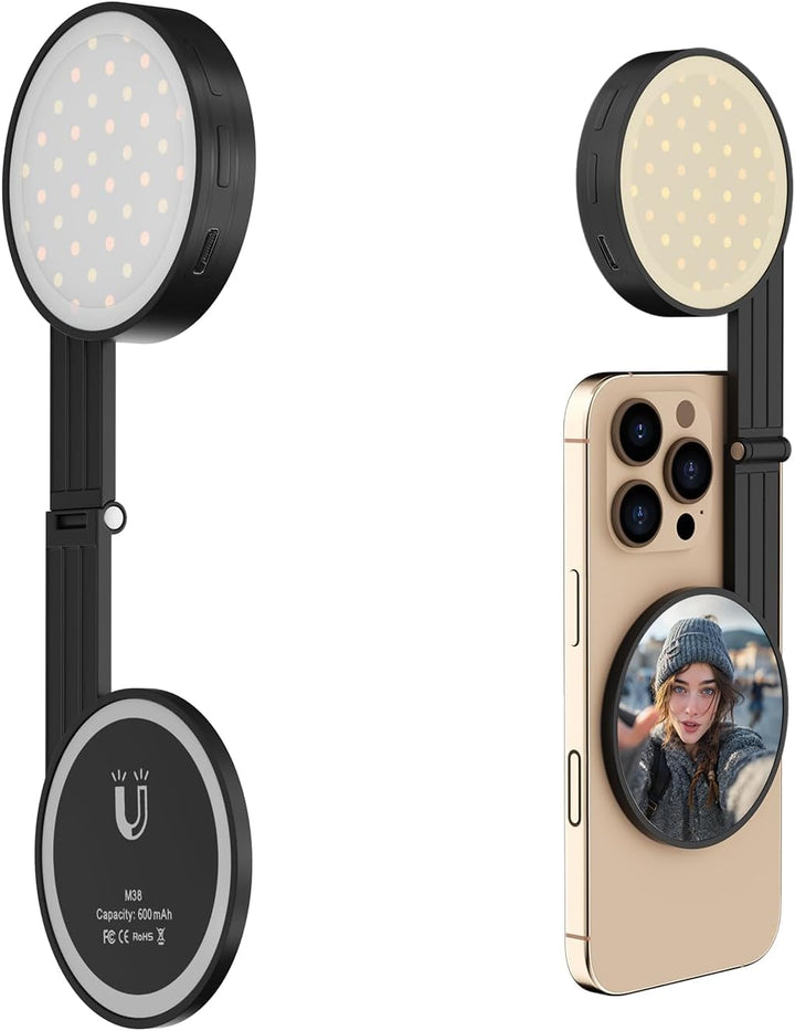 Magnetic Dual-Sided Selfie Light Compatible with MagSafe iPhone, 42LEDs per Side, CRI95+ Rechargeabl