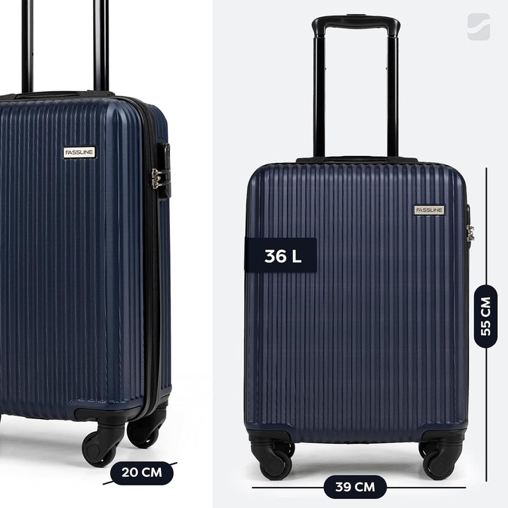 FASSLINE Kabinenkoffer 55x39x20 cm, 36l, Reisekoffer Handgepäck, Hartschale aus ABS, Vier 360°-Spinn