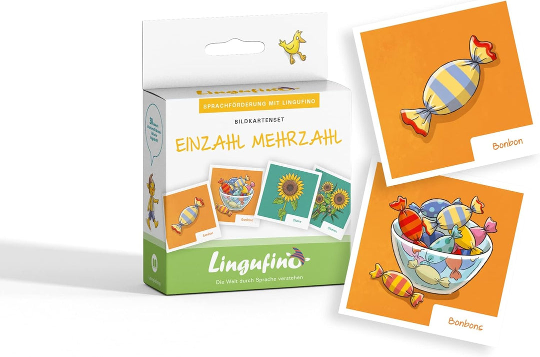 DIALOG TOYS Bildkarten zur Sprachförderung mit Lingufino - Bildkarten Set Bundle Reime, Verben, Einz