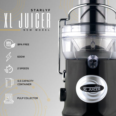 Starlyf XL Juicer Leistungsstarke Saftpresse 600 W, 2 Geschwindigkeiten, BPA-frei, für die Küche, Ex