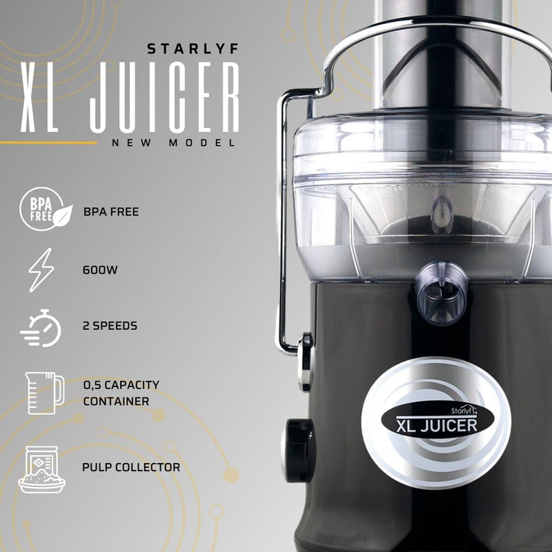 Starlyf XL Juicer Leistungsstarke Saftpresse 600 W, 2 Geschwindigkeiten, BPA-frei, für die Küche, Ex