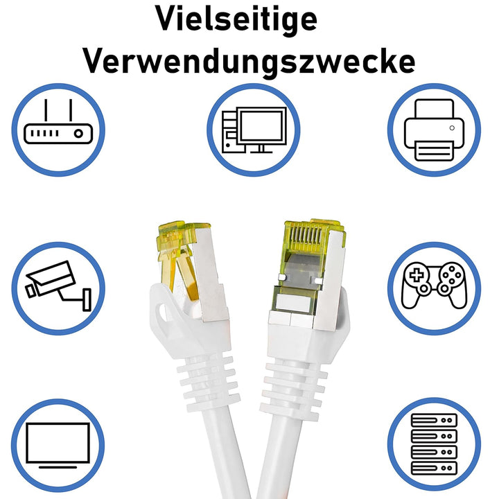 BIGtec LAN Kabel 5 Stück 3m Netzwerkkabel CAT7 Ethernet Internet Patchkabel CAT.7 weiss Gigabit dopp