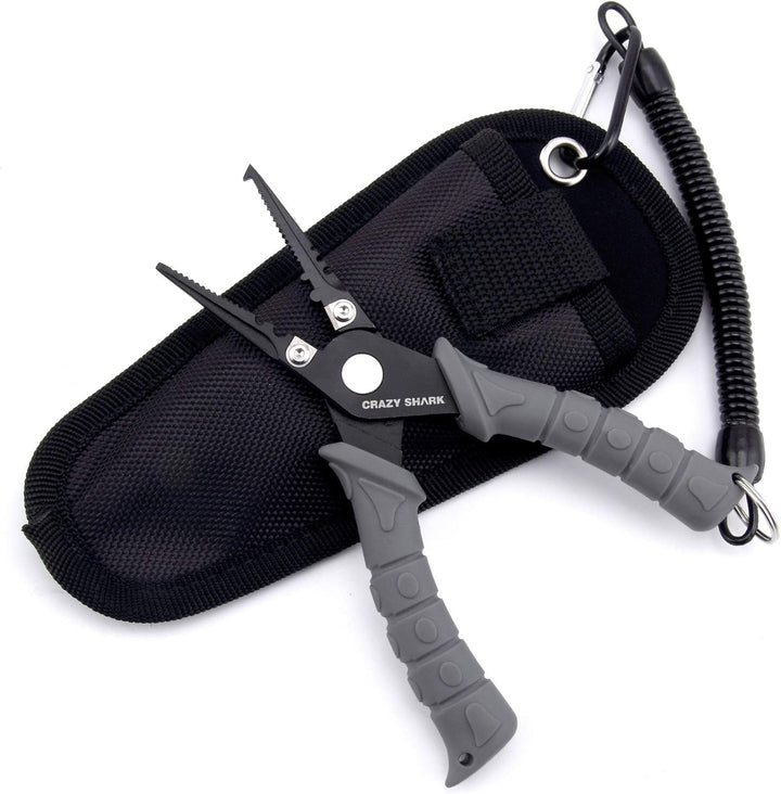 CRAZY SHARK Multifunktionale Angelzangen Linie Cutter Hook Remover Tackle mit Scheide und Lanyard Gr