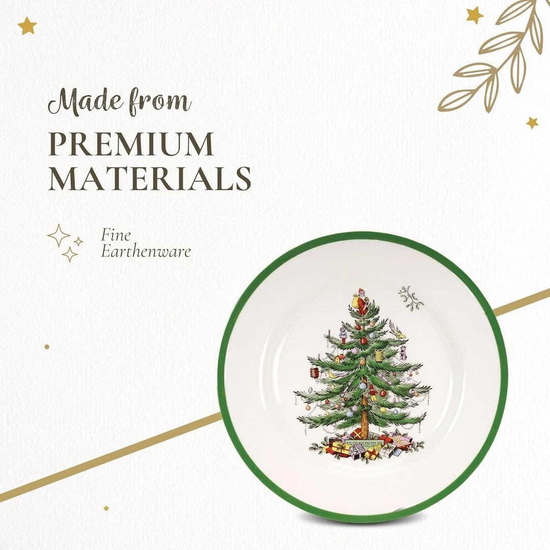 Spode Christmas Tree 25,4 cm Essteller-Set mit 4 Stück – Geschirr im Weihnachtsdesign (grün)
