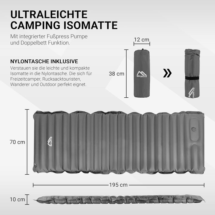 MSPORTS Camping Isomatte Premium, Schlafmatte Ultraleichte Isomatte für Outdoor mit Fusspresse Pumpe