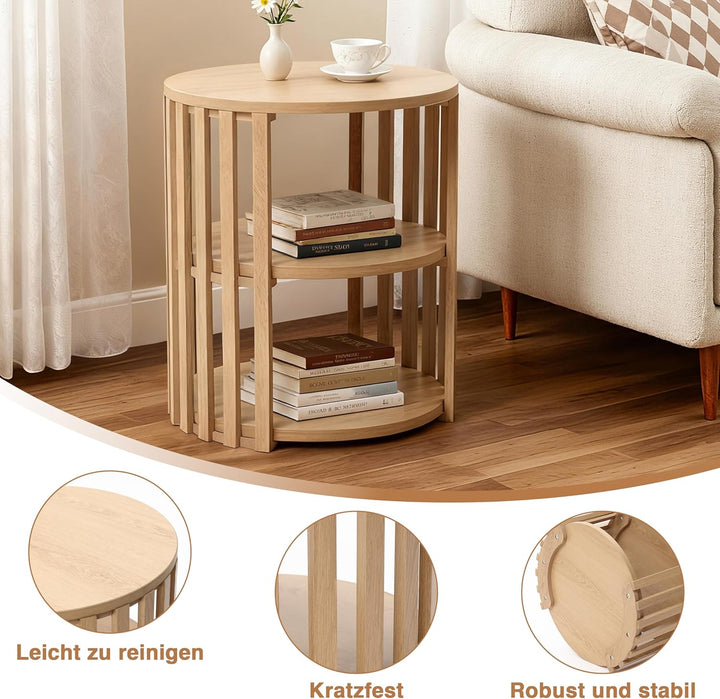 Hometopia Beistelltisch Rund Holz, 3-stufiger Runder Beistelltisch mit Stauraum, Kleiner Couchtisch