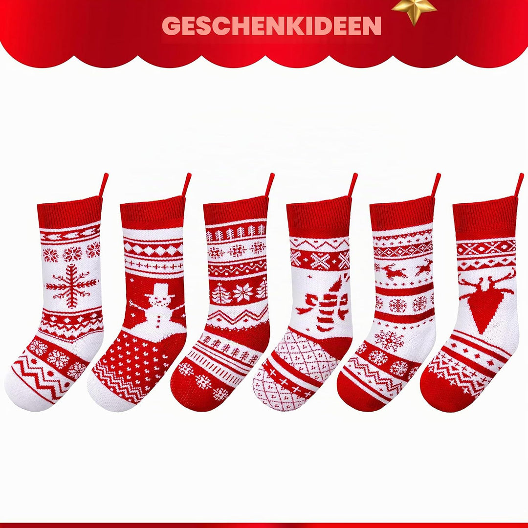 JOYIN 6er-Pack 45 cm gestrickte Weihnachtsstrümpfe, grosse rustikale Weihnachtsstrümpfe aus Garn für