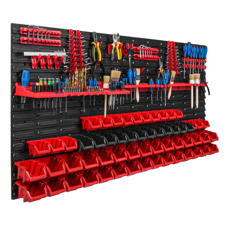Lagersystem Werkstattregal | 156 x 78 cm | 58 stck. Box | Wandregal mit Werkzeughalterungen und Stap