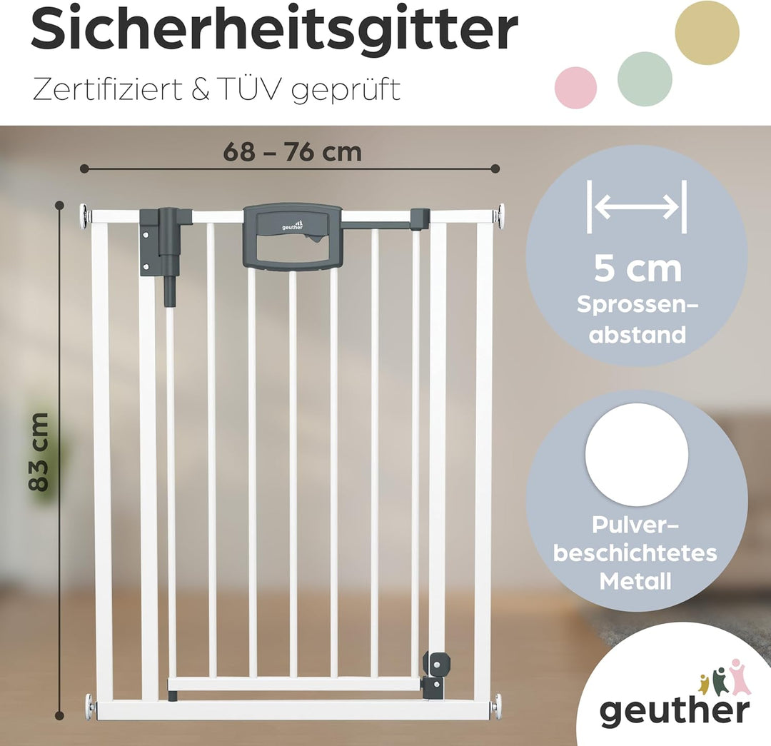Geuther 4791+ Easylock Plus Türschutzgitter, TÜV/GS zertifiziert, Treppenschutzgitter (68 cm - 76 cm