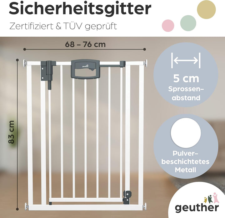 Geuther 4791+ Easylock Plus Türschutzgitter, TÜV/GS zertifiziert, Treppenschutzgitter (68 cm - 76 cm