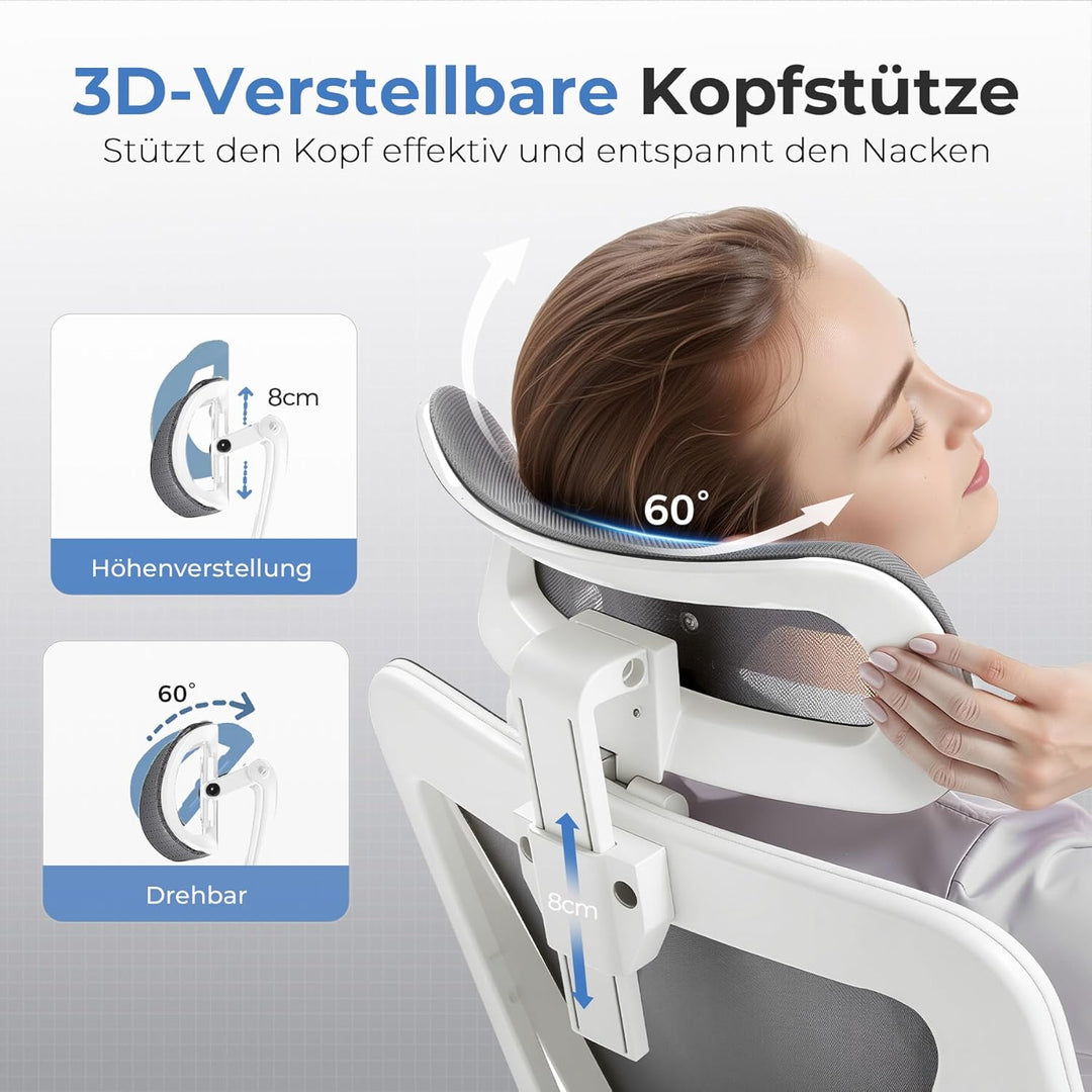 GTPLAYER Bürostuhl Ergonomisch [TESTSIEGER], Schreibtischstuhl mit 3D-Lendenwirbelstütze, Verstellba