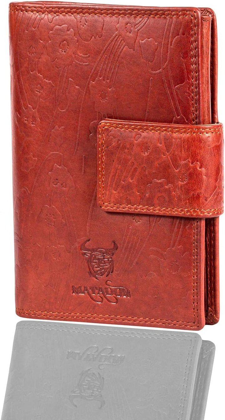 MATADOR Damen Echt Leder Brieftasche Geldbörse Damen TüV Geprüfter RFID Travel Organizer Blumen Vint