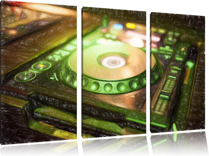Pixxprint Grün beleuchteter DJ Pult als Leinwandbild/Grösse: 3 Teilig (120x80 cm) cm/Wandbild/Kunstd