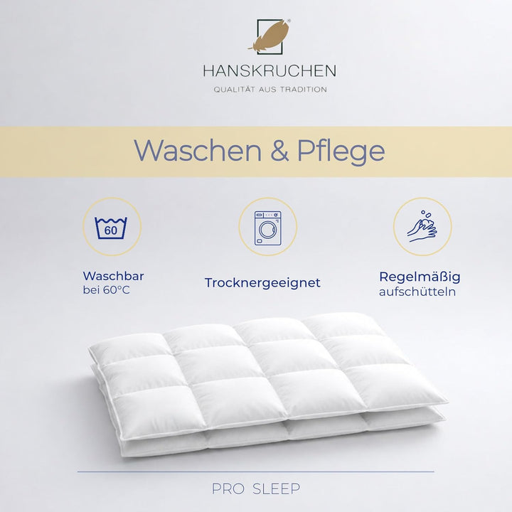 HANSKRUCHEN® Pro Sleep Daunendecke 155x200 cm - Medium - Made in Germany Kassettendecke aus 100% Bau