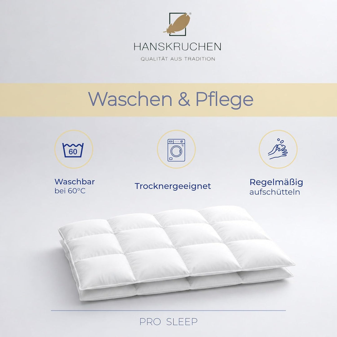 HANSKRUCHEN® Pro Sleep Daunendecke 135x200 cm - Extra leicht / Sommer - Made in Germany Kassettendec