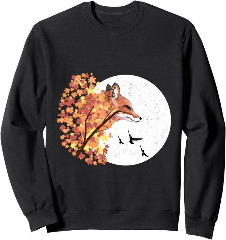 Fuchs Vollmond Herbst Mond Baum Vogel Sweatshirt