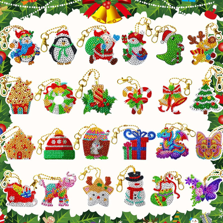 Adventskalender 2025 für Kinder, 24 Stück, DIY-Diamantmalerei, Schlüsselanhänger-Kits, Weihnachts-Co