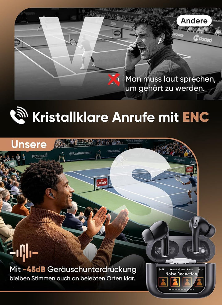 ZZU Kabellose Bluetooth Kopfhörer mit Smart Touchscreen, 48 Std. Laufzeit, Bluetooth 5.4 In-Ear Ohrh