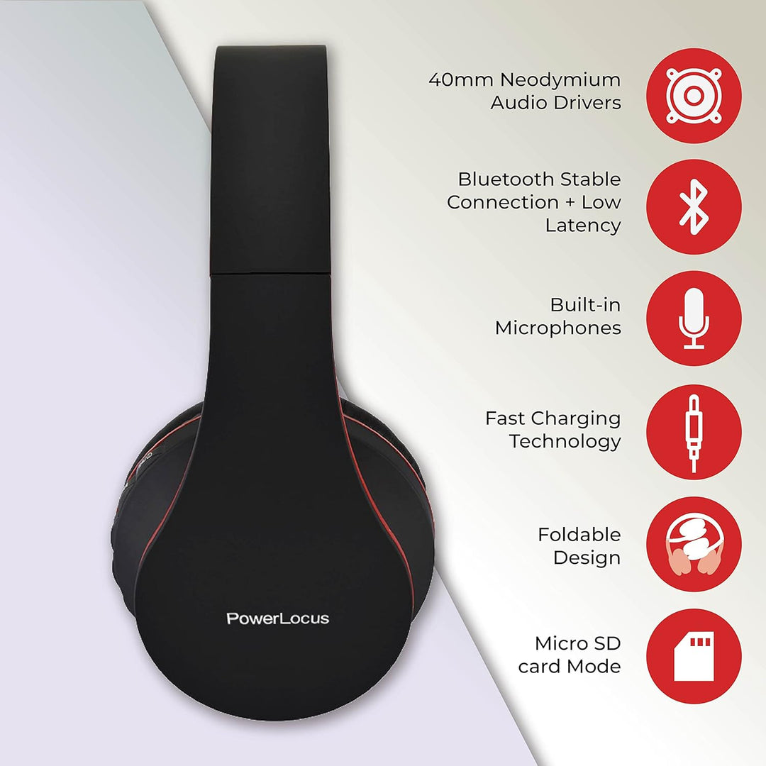 PowerLocus Bluetooth Kopfhörer Over Ear, Kabellose Kopfhörer, HiFi Stereo, Faltbare Kopfhörer mit Mi