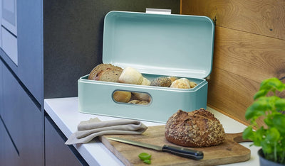 Echtwerk stilvoller Brotkasten, Retro-Brotbox aus Metall mit Sichtfenster, Platzsparende Aufbewahrun
