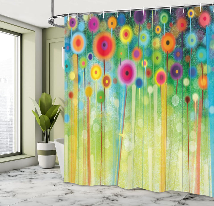 ABAKUHAUS Blumen Duschvorhang, Abstrakte Kunst Löwenzahn, Stoffliches Gewebe Badezimmerdekorationsse